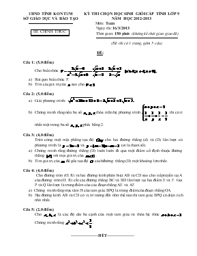 Kỳ thi chọn học sinh giỏi cấp tỉnh lớp 9 năm học 2012 - 2013 Môn Toán